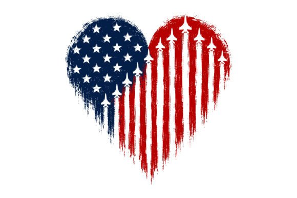 Patriotic Heart Fighter Jet SVG for Graphics & T-Shirt Designs