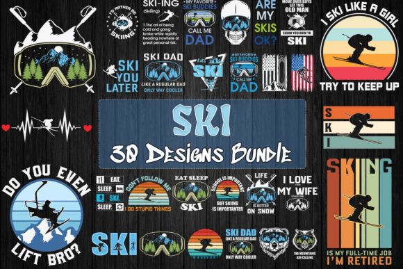 Ski Bundle SVG 30 Designs: Graphics for T-Shirt Designs